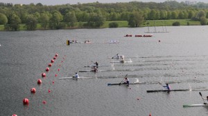 Arrivée de la finale A des K1 homme senior avec la victoire du boulonais Maxime Beaumont devant Sebastien Jouve (Rouen) et Arnaud Hybois (Baud)