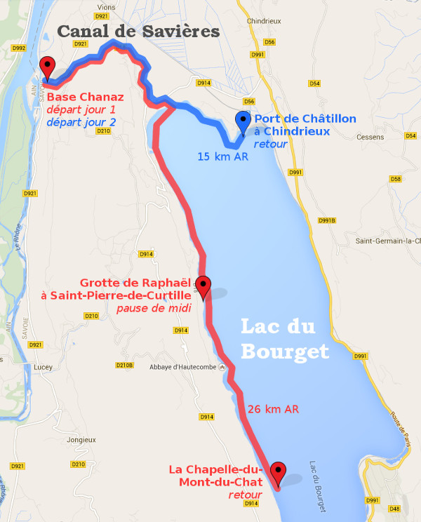 Plan du Lac du Bourget et itinéraire