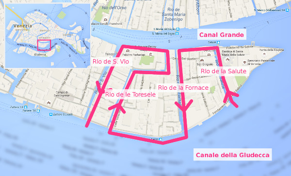 Itinéraire dans les canaux de Venise