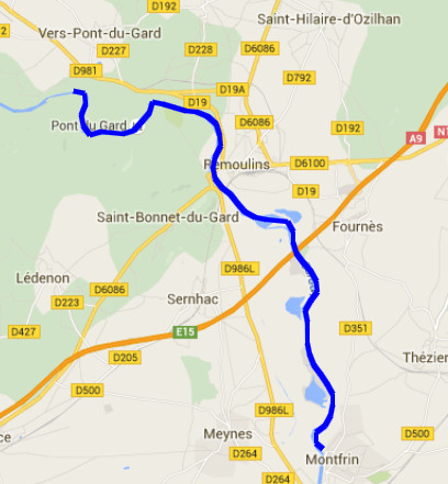Itinéraire sur le Gardon de Vers-Pont-Du-Gard à Montfrin